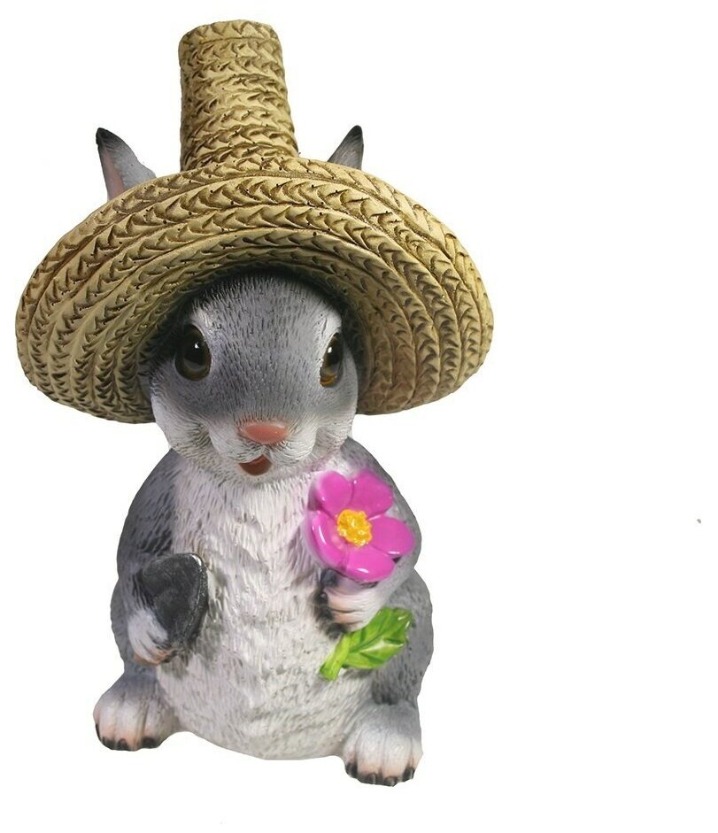Садовая фигура "Зайка в соломенной шляпе с цветочком" 12х13х215см