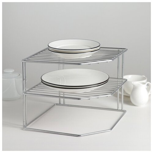 фото Подставка для посуды, 2 яруса, 25×25×20 см, цвет хром mikimarket