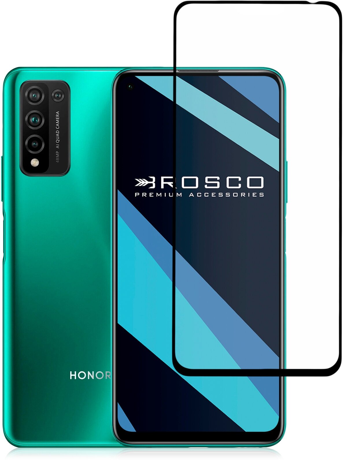 Защитное стекло ROSCO на Honor X10 (Хонор икс10), закалённое стекло, стекло на смартфон, олеофобное покрытие, прозрачное стекло, с рамкой