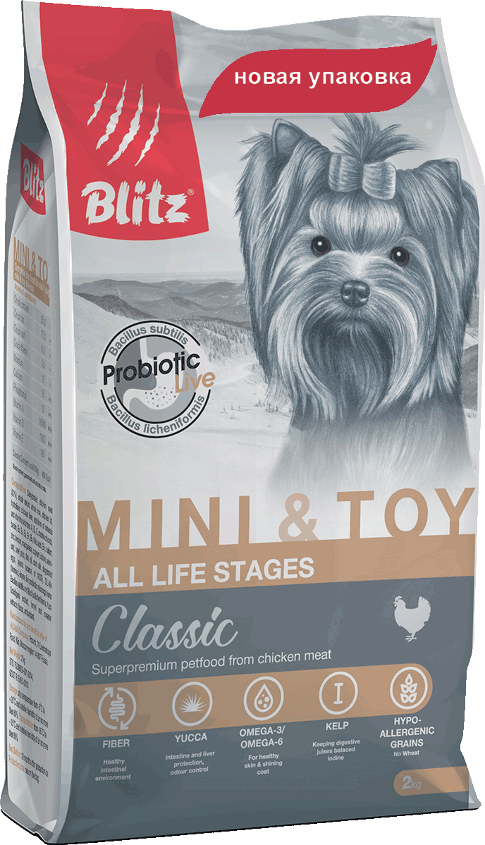 Blitz Adult Classic Mini&Toy сухой корм для взрослых собак миниатюрных и мелких пород 2 кг