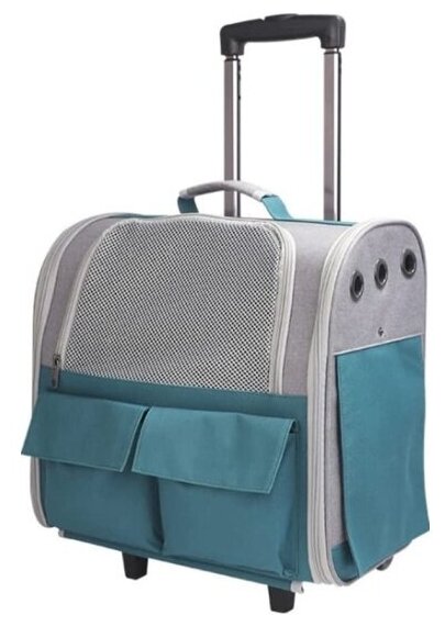 Рюкзак-тележка для путешествий с животными ZooWell Travel серая с зеленым Comfort - фотография № 13