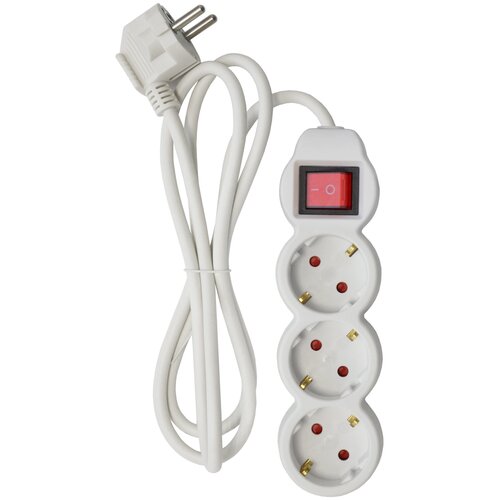 Удлинитель с кнопкой 3 гнезда 1,5 метра с заземлением 6А 3х0,75 круглая колодка FLIX