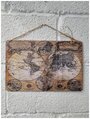 Старинная карта мира, табличка металлическая постер на стену, размер 30 на 20 см, шнур-подвес в подарок