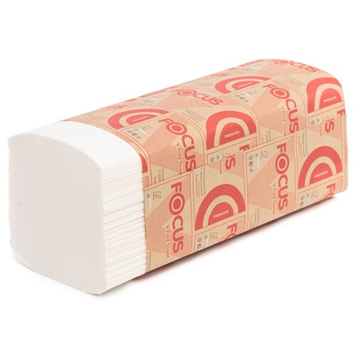 Полотенца бумажные Focus Premium V-сложения белые двухслойные 5083740, 15 уп. 200 лист., белый, без запаха 20.5 х 23 см