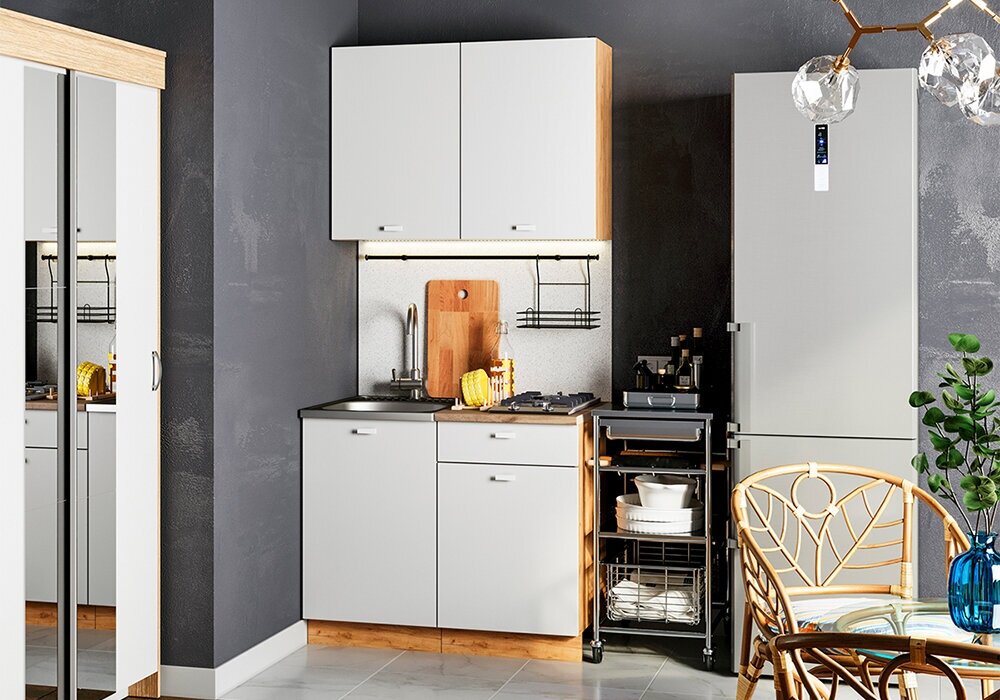 фото Кухня Интерьер-Центр Дана 1.0 м дуб крафт золотой / белый