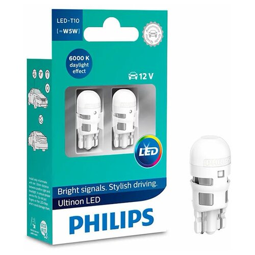 фото Лампа светодиодная philips ultinon led (w5w) 12v, 2 шт.