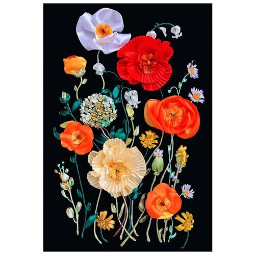 Вышивка лентами Любава Маки в цвету, 30x47 см