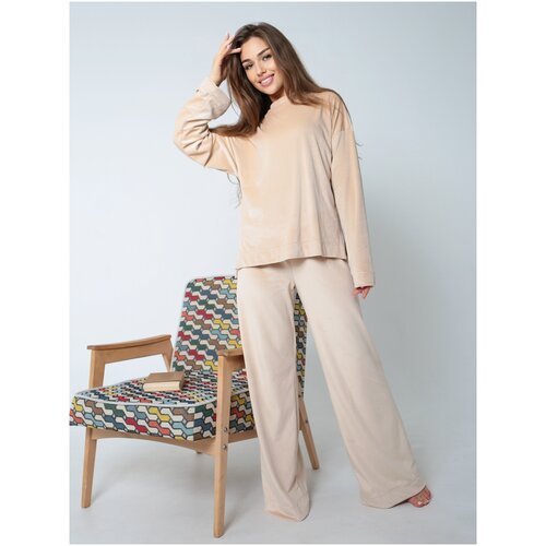 фото Костюм женский велюровый/повседневный/софия37, цвет бежевый, размер 54 софия 37