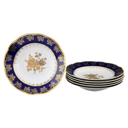 фото Набор тарелок 23 см 6 шт глубокие leander "мэри-энн /золотая роза /кобальт" / 157822