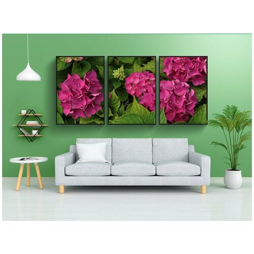 фото Набор модулных постеров для интерьера "буш, цветы гортензии, растения" 60x90 см. в тубусе, без рамки lotsprints