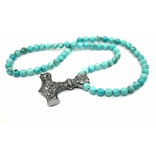 фото Handinsilver ( посеребриручку ) браслет-четки из глянцевой бирюзы 6мм с молотом. длина изделия 38см