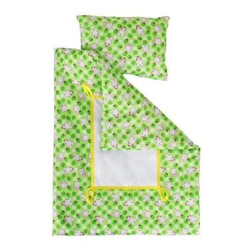 фото Постельное бельё для кукол "зайчики на зелёном", простынь, одеяло, подушка страна карнавалия