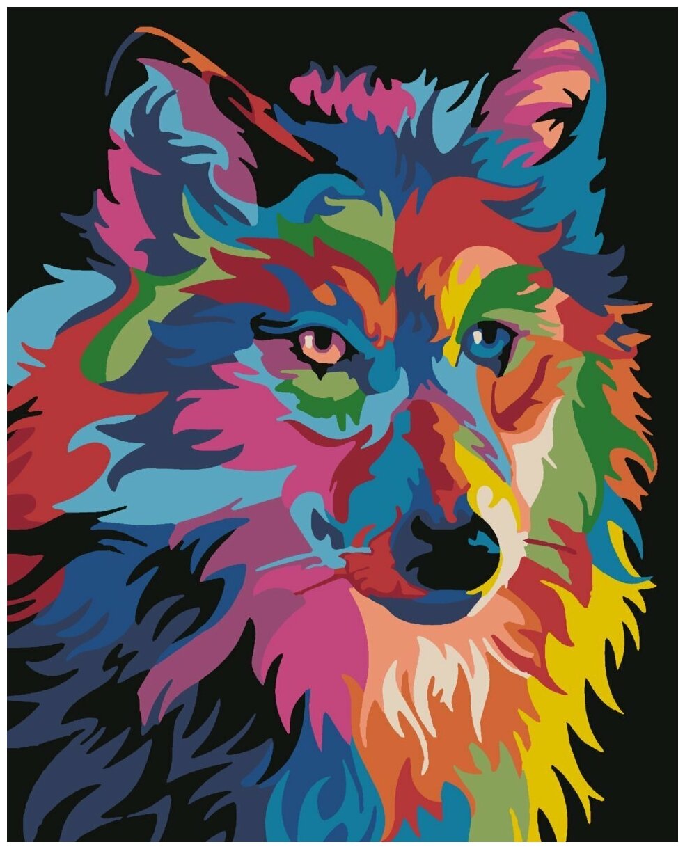 Картина по номерам на холсте "Радужный волк" 40х50