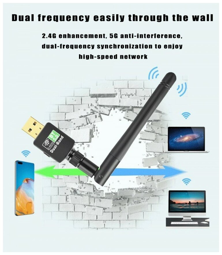 Bluetooth 50 и Wi-Fi 25/5G USB адаптер для компьютера