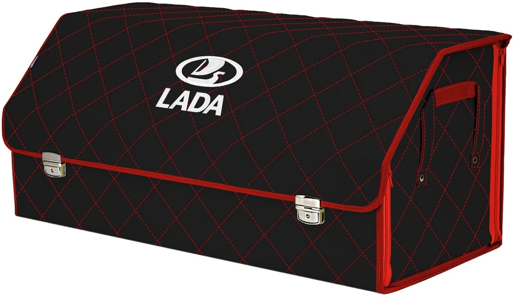 Органайзер-саквояж в багажник "Союз Премиум" (размер XXL). Цвет: черный с красной прострочкой Ромб и вышивкой LADA (лада).