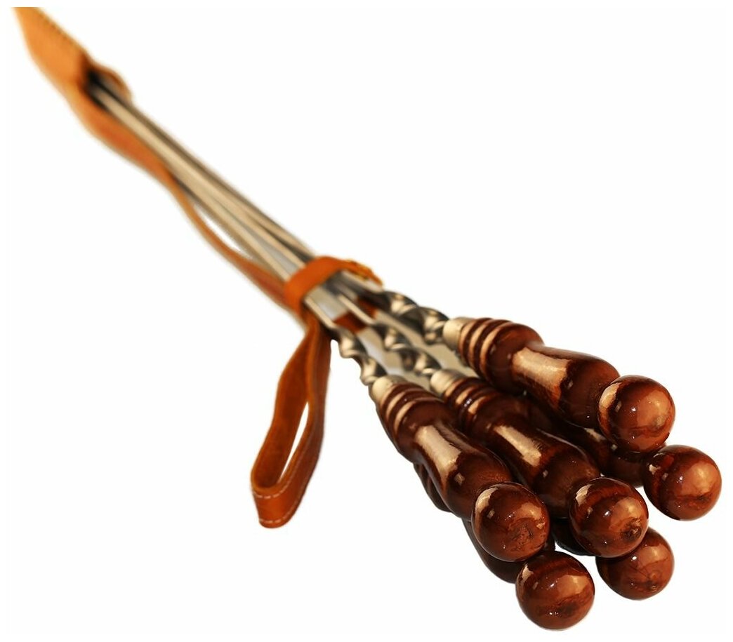 Колчан кожаный - 6 шампуров с деревянной ручкой для баранины 10 мм - 50 см - фотография № 3