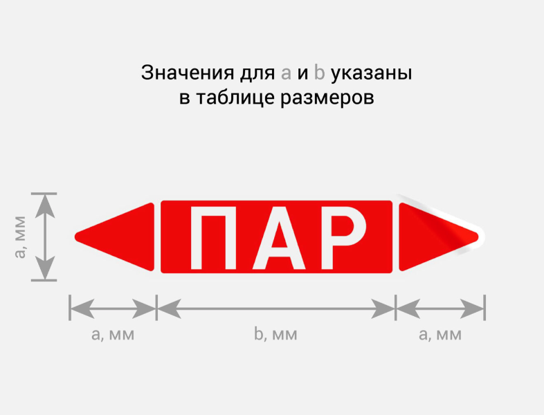 Маркировочная стрелка (наклейка) на трубопровод - красная - маркировка группы веществ «ПАР» эконом Р.2 {F02-2001-Econ}