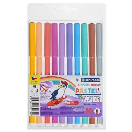 Фломастеры 10 цветов, Centropen Colour World Pastel 7550/10 TP, пастельные, в блистере