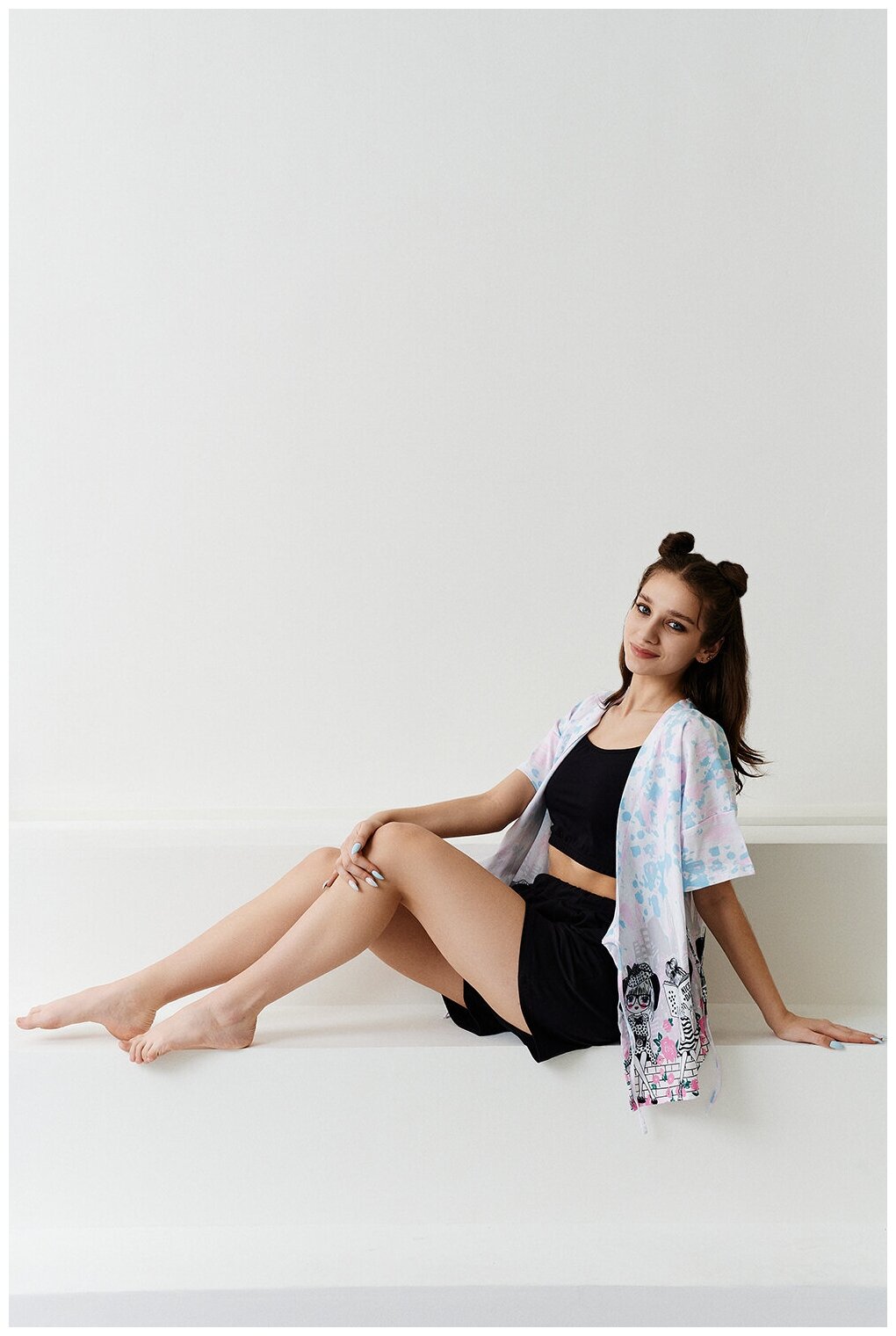 Женская пижама/ домашний костюм ( топ+шорты+кимоно), размер 50 - фотография № 10