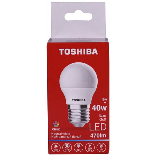 фото Лампа светодиодная toshiba golf 40w 4000k cri80 nd e27 (5w, 470лм, 230в, 50гц)