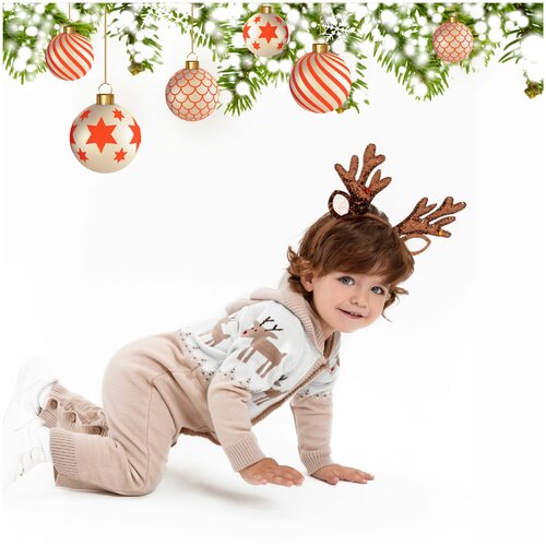 Комбинезон Amarobaby Pure Love Christmas Deer, открытая стопа, размер 68, бежевый, белый комбинезон fobos теплый на 1 2 года