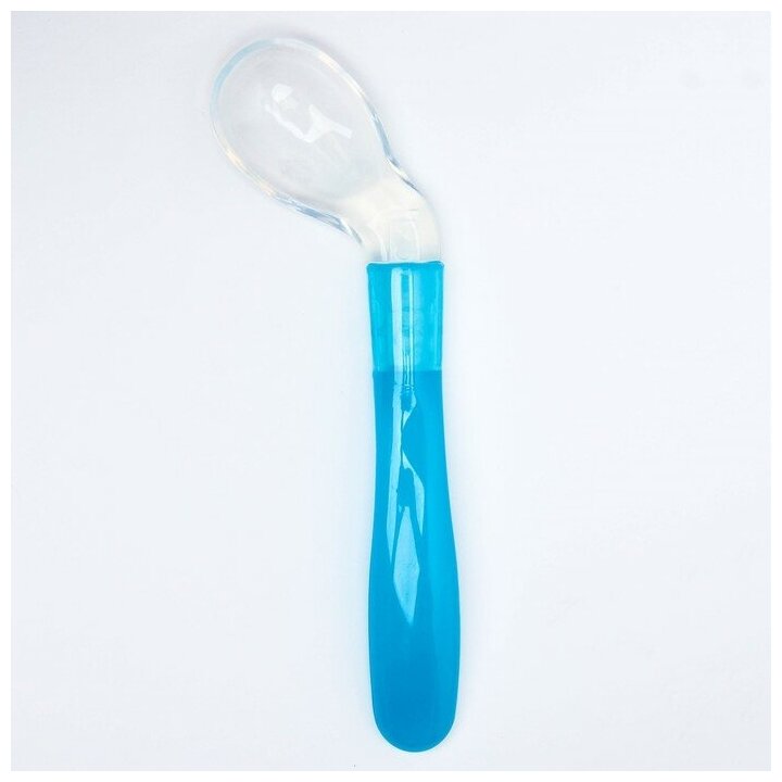 Ложка детская силиконовая «Изогнутая» для кормления, от 5 мес, цвет голубой