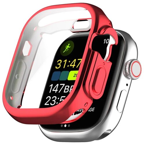 Чехол силиконовый глянцевый для Apple Watch Ultra 49 мм с защитой дисплея красный