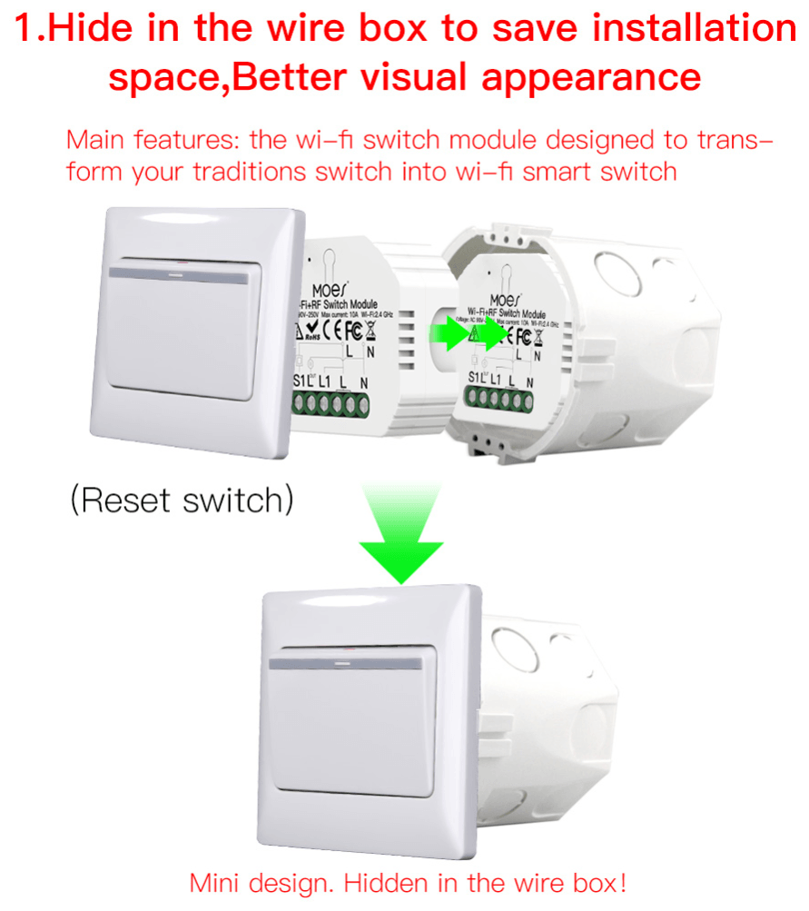 Переключатель Moes Wi-Fi+RF Switch Module умный модели MS-104 - фото №8