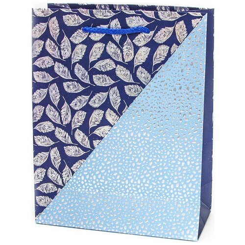 фото Пакет подарочный, нежные перья, синий, металлик, 42*31*12 см, 1 шт. дон баллон