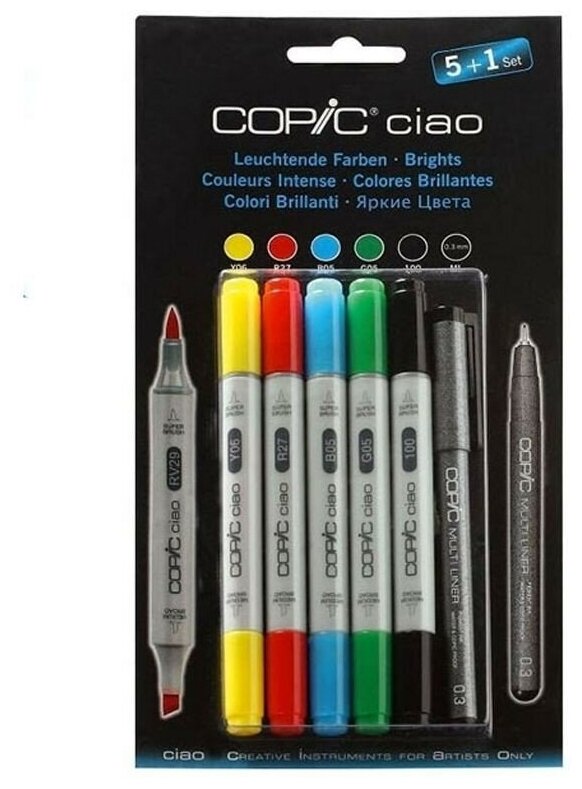 Художественный маркер COPIC Набор маркеров COPIC Ciao "Bright Colors", 5цв.+1линер