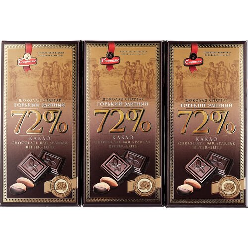 Шоколад горький элитный 72 % Спартак 3 шт по 85 гр