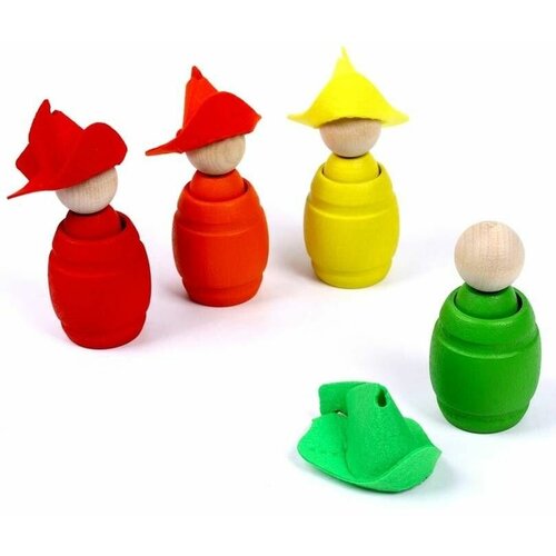 Сортер «Ребята в шляпках», 4 цвета развивающая игрушка woodland улитка 4 отверстия 115305 голубой желтый красный зеленый