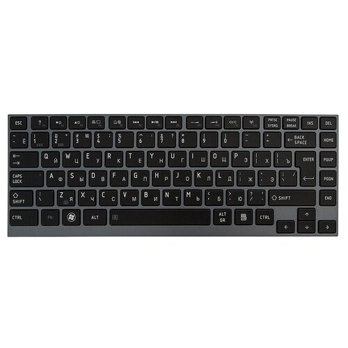 Клавиатура для ноутбука Toshiba Satellite M800 Г-образный Enter Чёрная с серой рамкой С подсветкой PN AEBU6700020-RU 1400₽