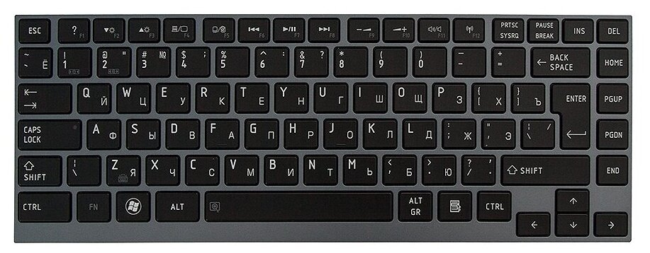 Клавиатура для ноутбука Toshiba Satellite M800 Г-образный Enter Чёрная с серой рамкой С подсветкой PN AEBU6700020-RU 1400₽
