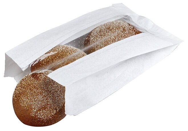 фото Крафт пакет с V-образным дном с окном 100(50)*50*640мм, 40 г/м2 (белый), 100 шт.