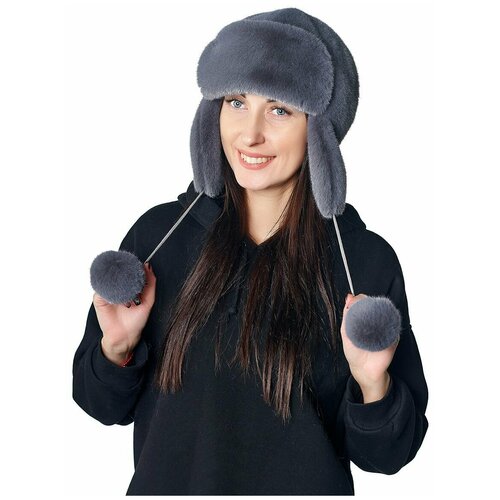 фото Шапка ушанка морозко, размер 55-59, серый