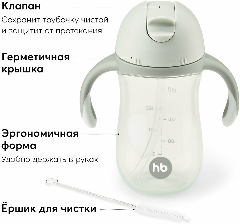 14010, Поильник с трубочкой и ручками TRAINING CUP, 260 мл, с клапаном, герметичный, зеленый — фото 1