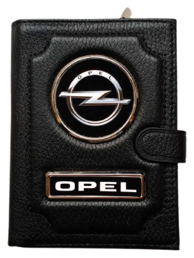 Обложка для автодокументов и паспорта Opel (опель) кожаная флотер 4 в 1