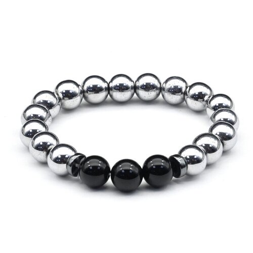 фото Браслет-цепочка радуга камня, агат, гематит, искусственный камень, черный