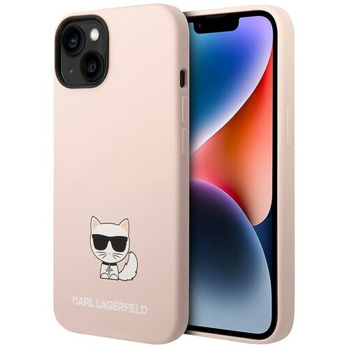 Чехол Lagerfeld Liquid silicone Choupette body Hard для iPhone 14, розовый