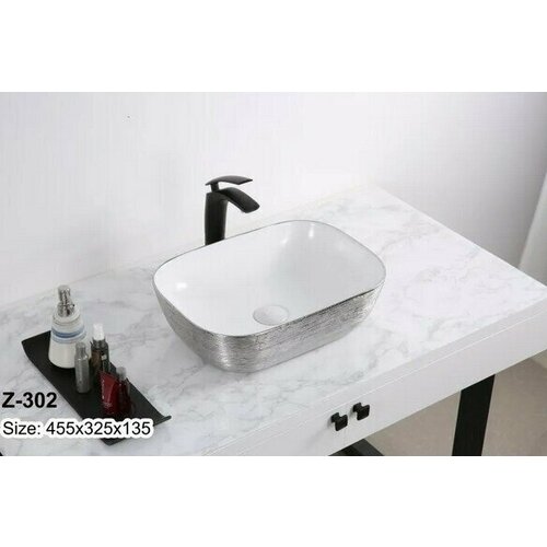 Раковина накладная Zandini Z-302 на столешницу для ванной комнаты без перелива прямоугольная керамическая