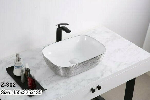 Раковина накладная Zandini Z-302 на столешницу для ванной комнаты без перелива прямоугольная керамическая