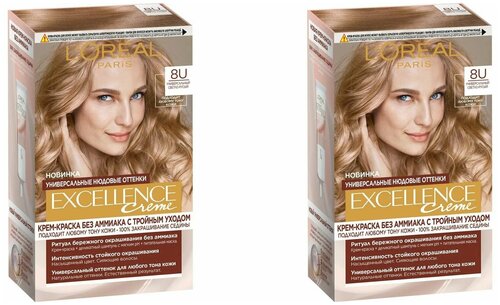 LOreal Paris Крем-краска для волос Excellence Creme без аммиака, 8U универсальный светло-русый, 2 штуки /
