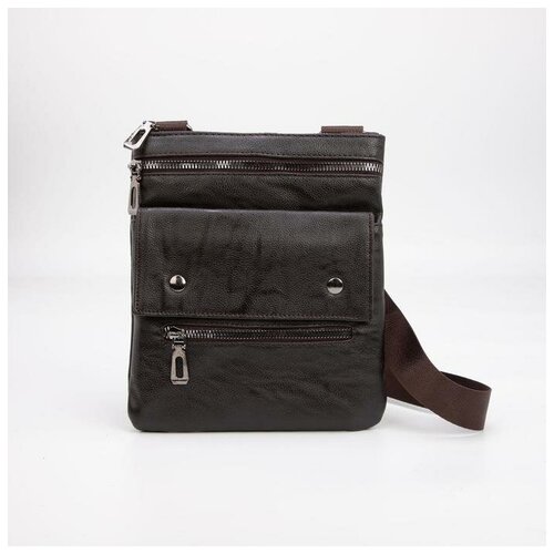 фото Планшет мужской на молнии, 3 наружных кармана, регулируемый ремень, цвет коричневый