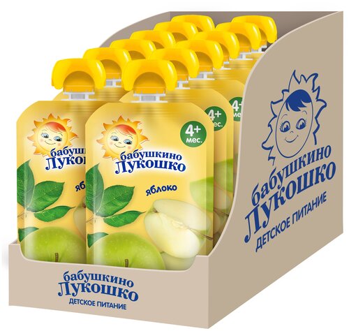 Пюре Бабушкино Лукошко яблоко, с 4 месяцев, мягкая упаковка, 90 г, 12 шт.