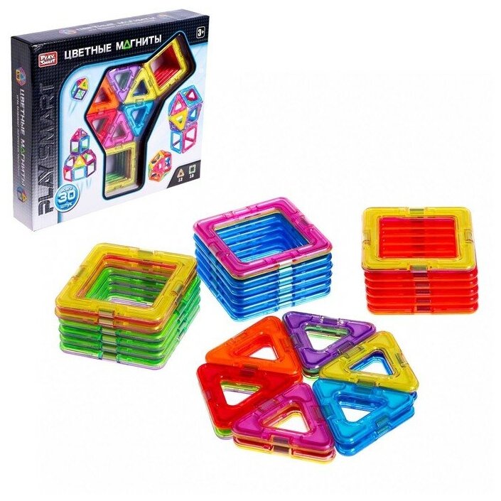Play Smart Конструктор магнитный «Цветные магниты» 30 деталей