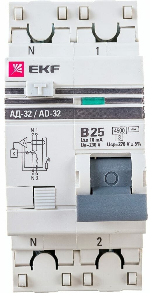 EKF Дифференциальный автомат АД-32 1P+N 25А/10мА 4,5кА PROxima DA32-25-B-10-pro