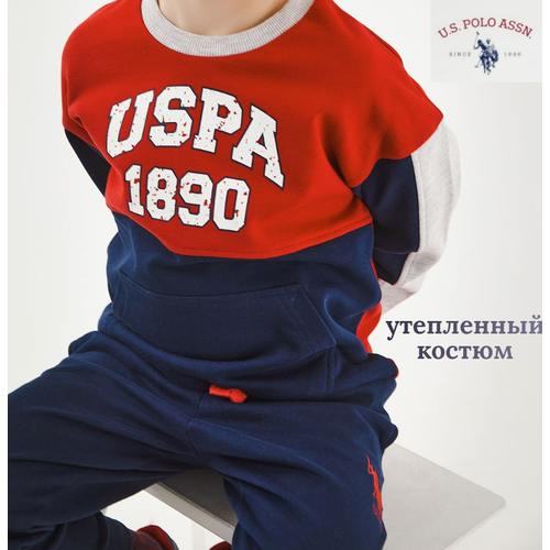 фото Комплект одежды u.s. polo assn., толстовка и брюки, спортивный стиль, размер 5-6 (110-116), красный, синий