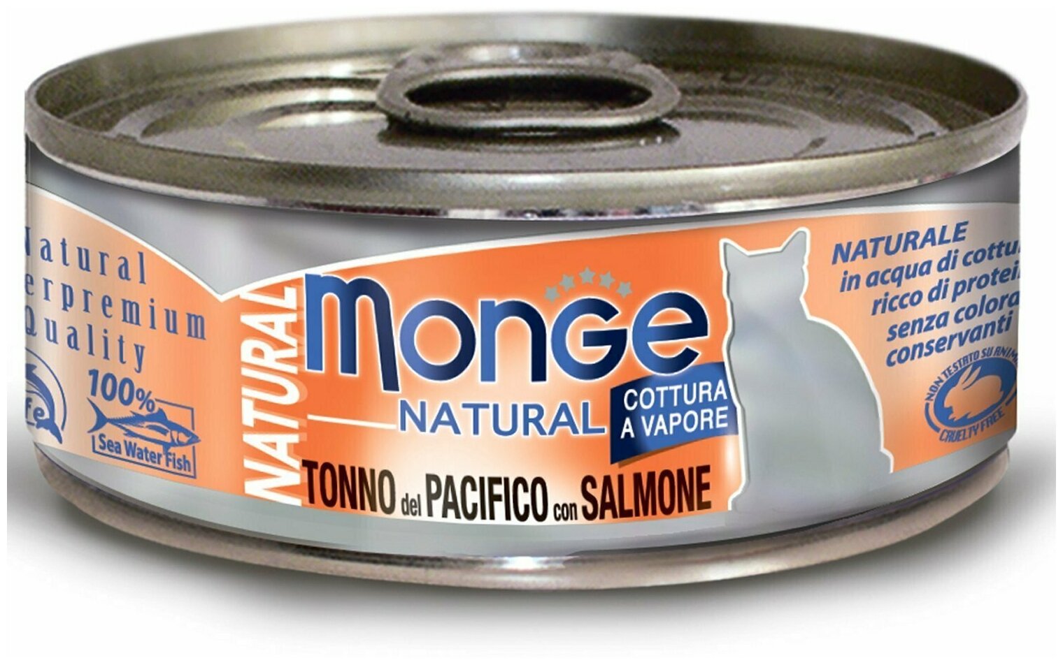Корм влажный для кошек MONGE Natural 80г тихоокеанский тунец с лососем консервированный , 6 шт