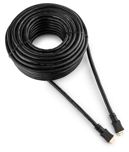 Кабель HDMI Cablexpert , 20м, v1.4, 19M/19M, черный, позол. разъемы, экран, пакет
